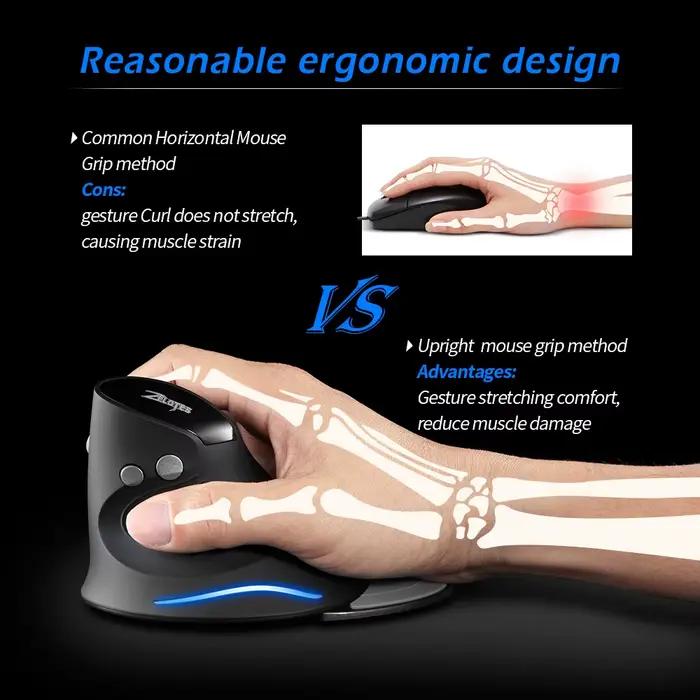 Souris verticale ergonomique sans fil 2.4G avec repose-poignet amovible