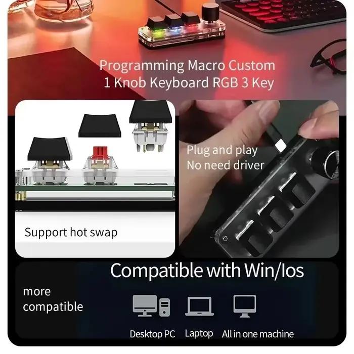 Mini clavier mécanique macro 3/6 touches USB RGB pour le jeu avec bouton de programmation personnalisé