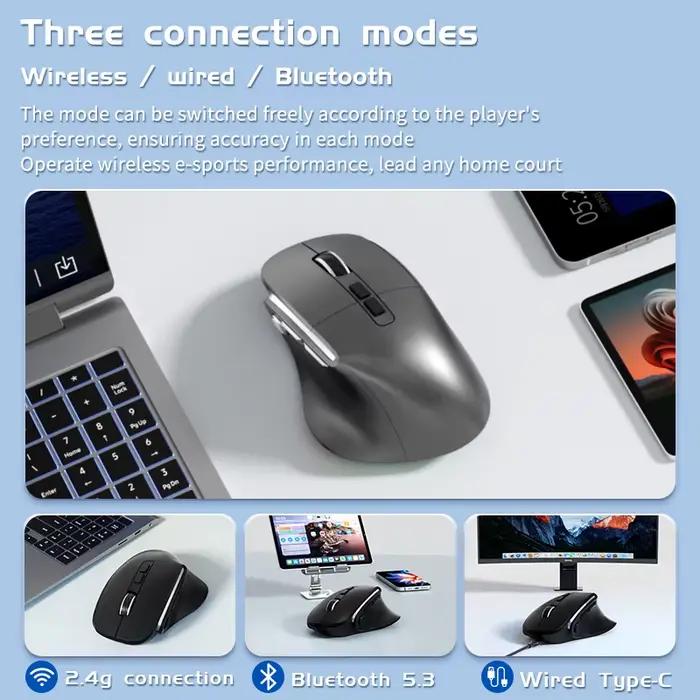Souris sans fil Lenovo 3 modes Bluetooth 5.3+2.4G+Filaire Ergonomique RGB Gaming avec touches macro Rechargeable pour bureau et jeux pour joueurs et professionnels