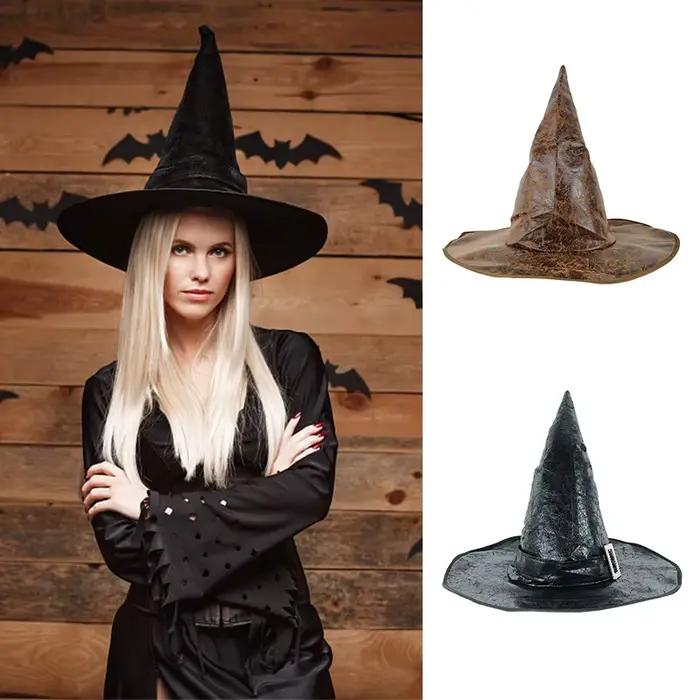 Chapeau de Sorcière en Cuir pour Halloween, Accessoire de Costume de Cosplay, Casquette de Décoration pour Enfant et Adulte