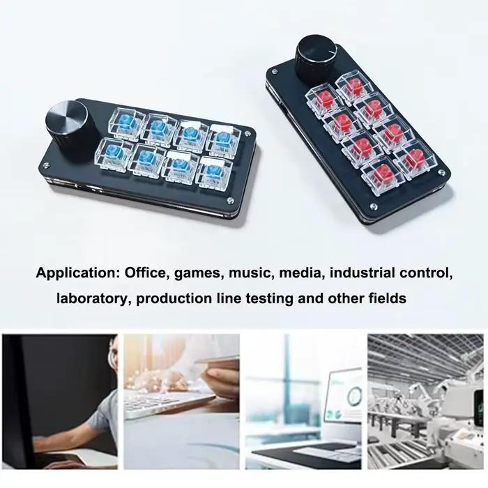 Clavier multifonctionnel à 8 touches mécanique pour bureaux, jeux et contrôle industriel en USB adaptable à plusieurs langues