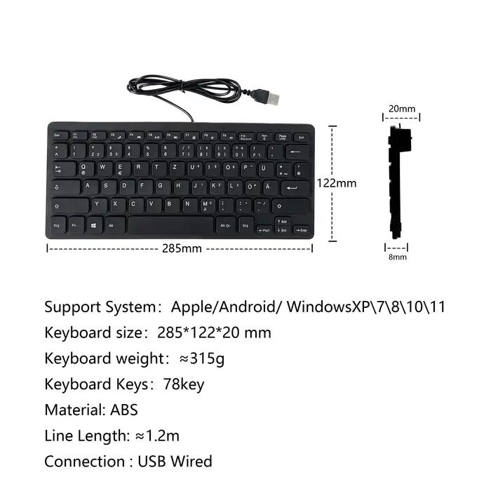 Japonais allemand russe français espagnol USB filaire mini clavier langue 78 touches pour ordinateur de bureau PC portable mince