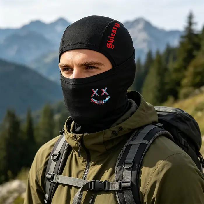 [SHIESTY Balaclava Hat] - Conception respirante en soie glacée et motif Grimace, idéale pour les sports de plein air, les couvre-chefs et les masques de ski