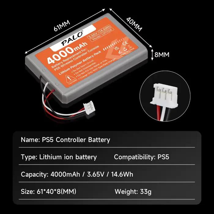Batterie 4000mAh pour manette PS5 compatible avec Sony LIP1708 pour PlayStation 5 DualSense CFI-ZCT1J CFI-ZCT1W occasion gaming intensif recharge portable