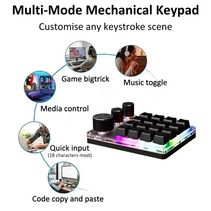 16 touches 3 boutons clavier de jeu mécanique USB filaire Bluetooth-Support/programmation 2.4G