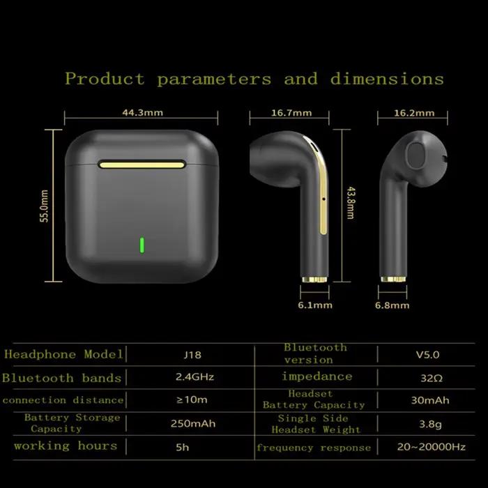 Écouteurs sans fil J18 TWS, casque Bluetooth 5.3, longue durée de lecture, appel vocal suppression du bruit, pour les jeux, les affaires et le sport occasions spéciales