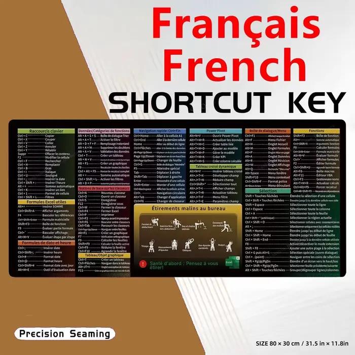 Tapis de Souris en Cuir avec Raccourcis Excel Français pour Clavier