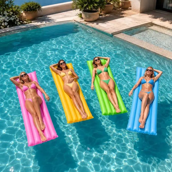 1 matelas gonflable pour piscine, chaise longue aquatique pour adulte, matelas pneumatique en PVC avec oreiller pour piscine, plage, vacances, bain de soleil
