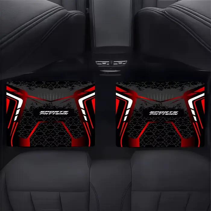 4 ensembles de tapis de sol de voiture à motifs sportifs, design futuriste avec motifs géométriques noirs et blancs et accents rouges, Moder