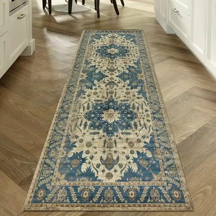 VIKAMA Tapis de couloir lavable pour la décoration intérieure Tapis de cuisine longs vintage avec tapis de support antidérapant pour salon chambre à coucher