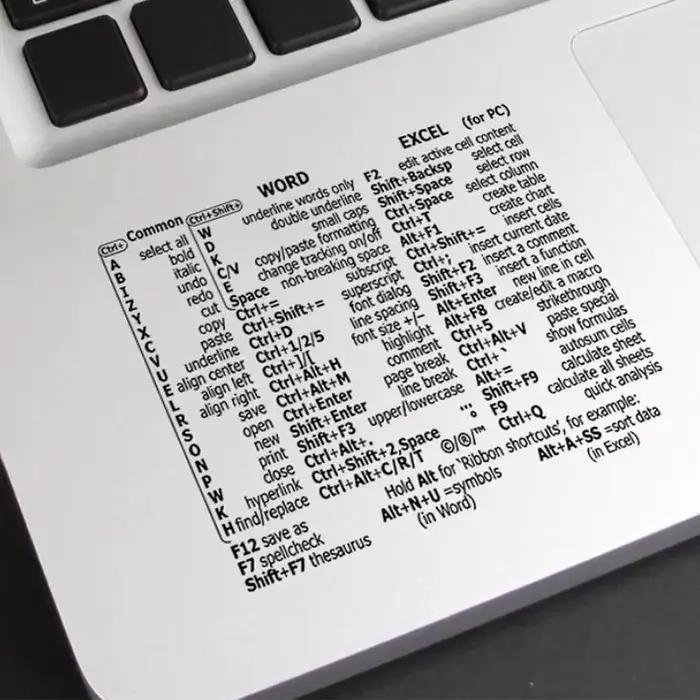 Autocollant de raccourci de clavier de référence pour ordinateur portable