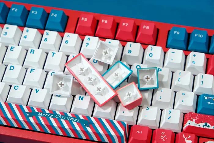 Capuchons de touches de Noël personnalisés en PBT pour clavier mécanique CHERRY MX Switch Wooting compatibles avec divers modèles 129 touches rouge ressortissant de la fête
