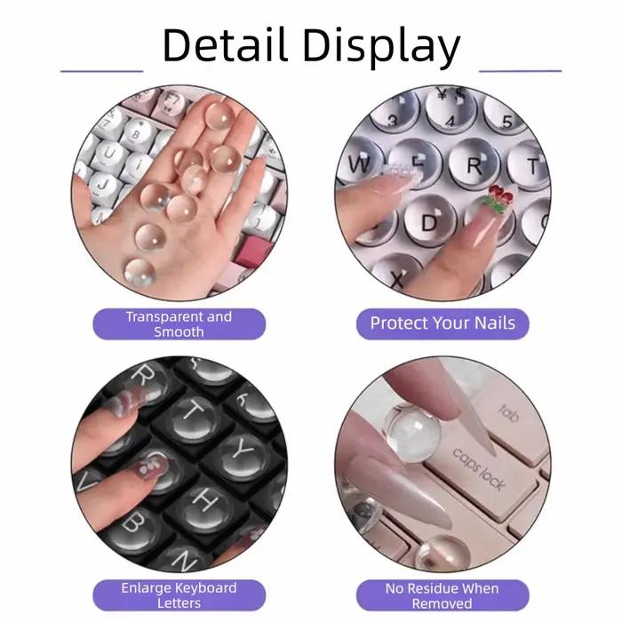 Autocollants de clavier en silicone transparent avec lettres magnifiées pour ongles longs