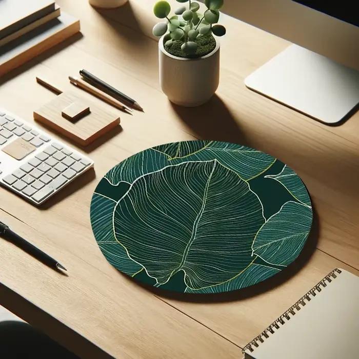 Tapis de souris circulaire Design Green Leaf
