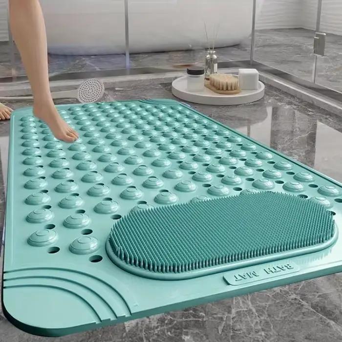 Tapis de bain en PVC antidérapant bleu clair avec nuages de massage 0 8 cm d'épaisseur 2600 g m2 motif de points pour la sécurité de la douche et de la salle de bain