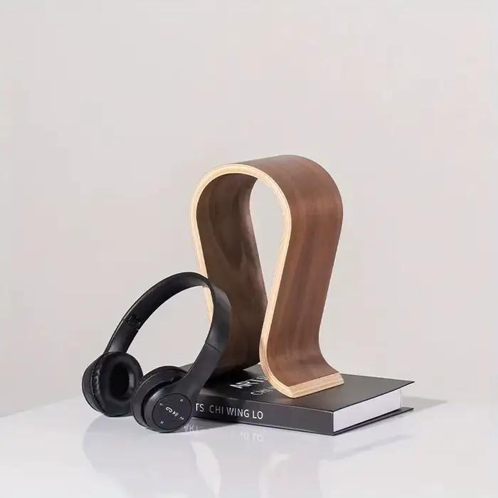 Support pour écouteurs en bois en forme de U