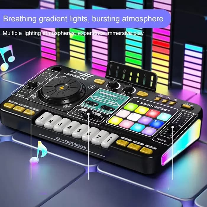 Mixeur DJ pour enfants avec microphone, clavier de piano électronique, contrôleur de platine DJ Bluetooth, instrument de musique, cadeau de Noël pour enfants