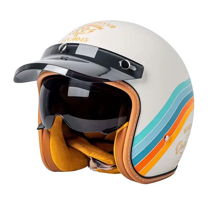 Casque de moto ouvert pour hommes et femmes, double lentille, pare-soleil, bouclier facial, haut léger, Scooter, vélo, rétro, 3/4