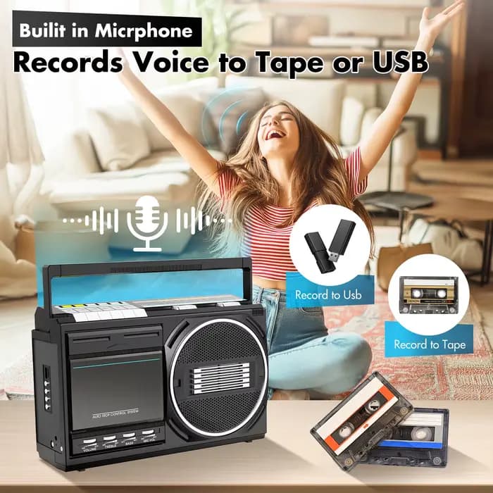 Enregistreur de cassettes rétro avec micro intégré