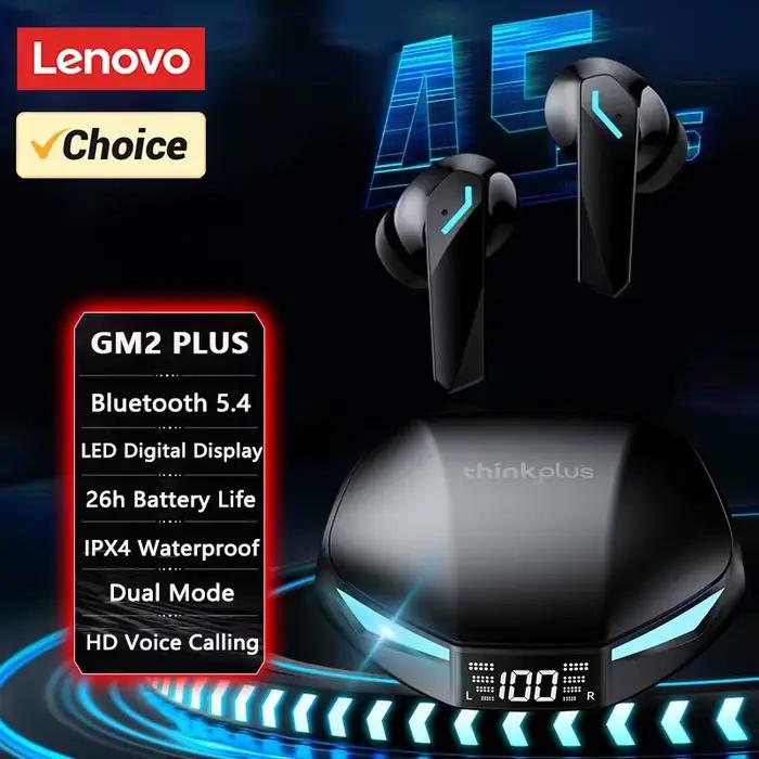 Ecouteurs de jeu sans fil Lenovo GM2 Pro TWS avec affichage de batterie LED et annulation active du bruit pour jeu intense et communication claire en extérieur et en intérieur