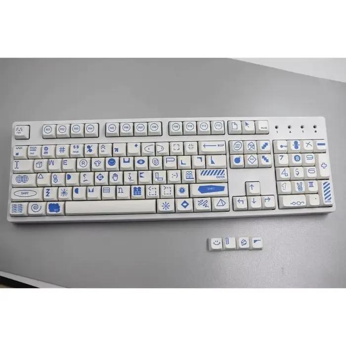 Y1UB XDA PBT Keycaps 108 touches Panneau Bleu pour Clavier Mécanique Jeu Occasions Spéciales Installation Facile Durabilité Élevée Sublimation Thermique Surfaces Multiples
