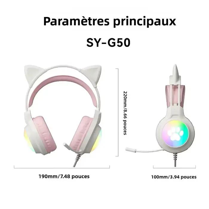 Casque de jeu SOYTO rose avec oreilles de chat
