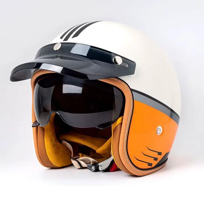 Casque de moto ouvert pour hommes et femmes, double lentille, pare-soleil, bouclier facial, haut léger, Scooter, vélo, rétro, 3/4