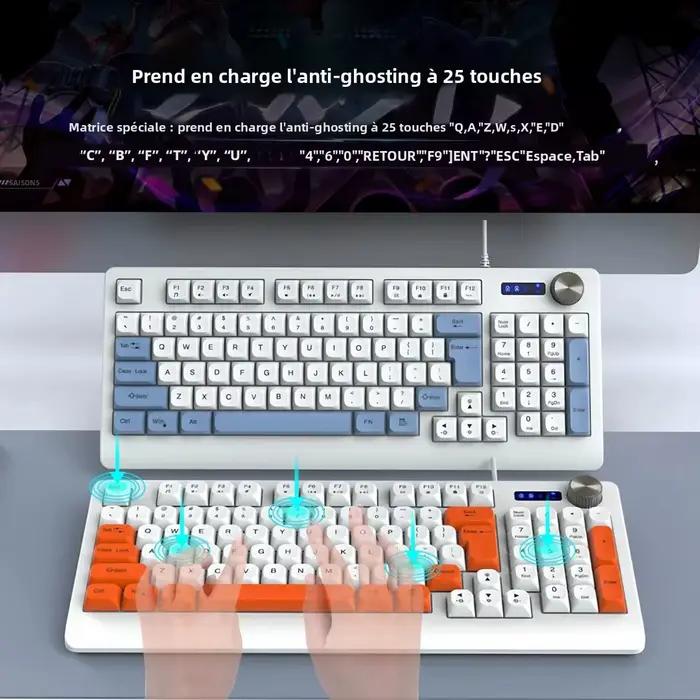Clavier de jeu filaire rétroéclairé RGB à 93 touches avec bouton multifonction