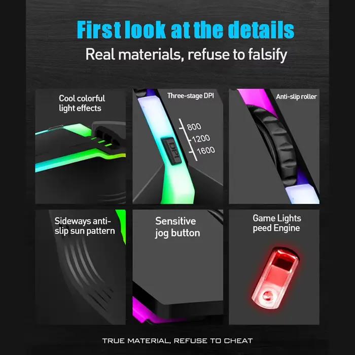 1600Dpi USB filaire souris de jeu LED coloré brillant ergonomique mécanique compte à rebours