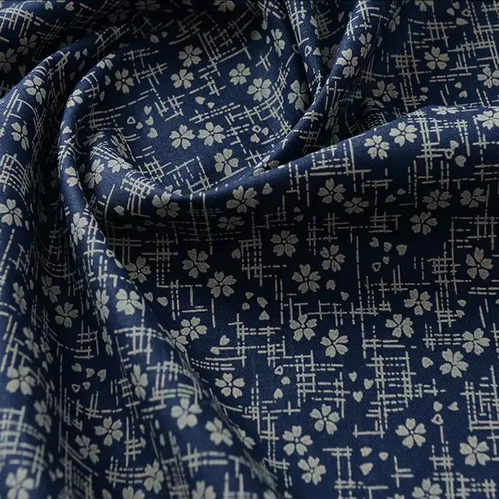 Tissu d'impression numérique géométrique en coton pur marine, matériaux japonais, impression de thé, vêtements faits à la main, par demi-mètre