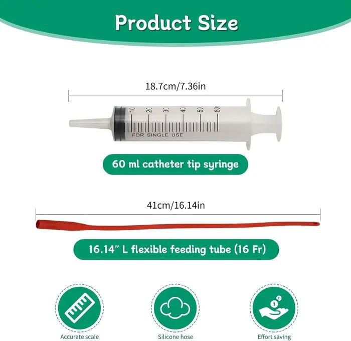 Seringue d'alimentation pour agneaux avec 2 tubes rouges de 60 ml, seringue réutilisable pour agneaux, chiens, moutons, porcelets, lapins