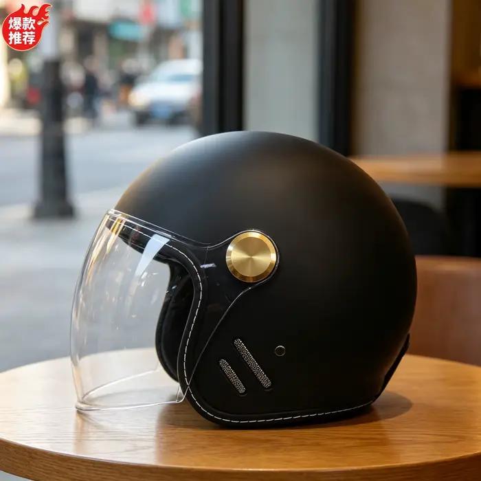Casque ouvert rétro 3/4 avec double visière, adapté aux motos, vélos électriques et conduite en cruiser