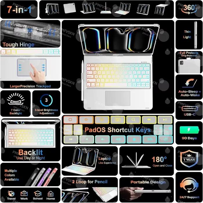 Étui Clavier Magique 360° pour iPad Air 11 13 M2 M3 2025 Air 4 5 10.9