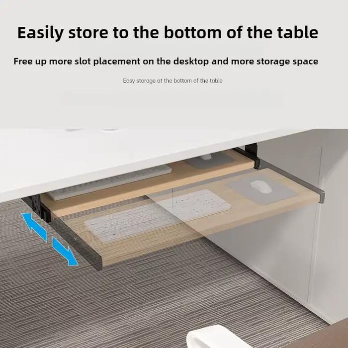 Plateau de clavier en bois sous le bureau avec rail coulissant