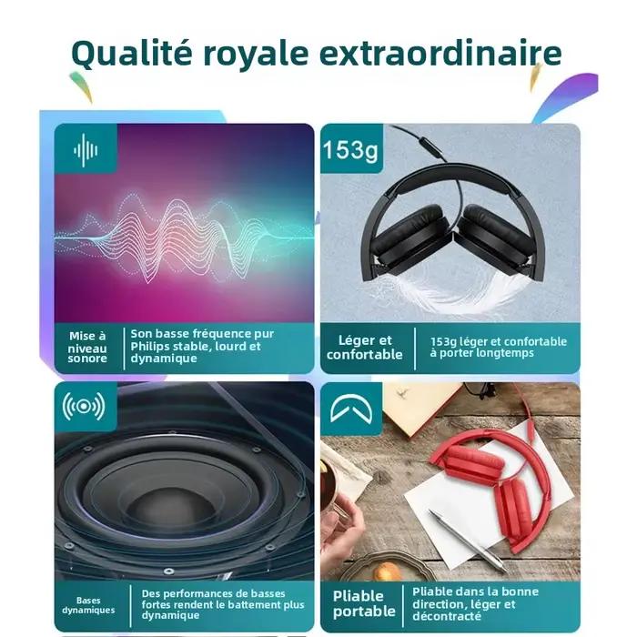 Philips TAH4105 filaire 3.5mm écouteur de jeu HiFi stéréo pliant pratique casque cours en ligne éducation apprentissage