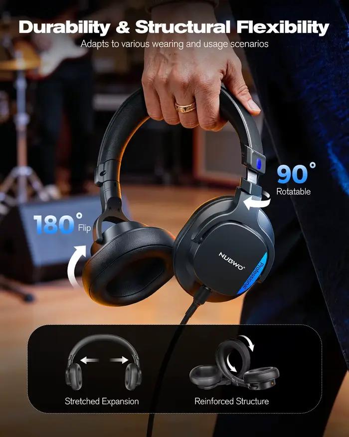 Casque Studio NUBWO Filaire Hi-Res Professionnel avec Jack Détachable 3.5/6.35mm 180° ° Coussinets d'écouteurs