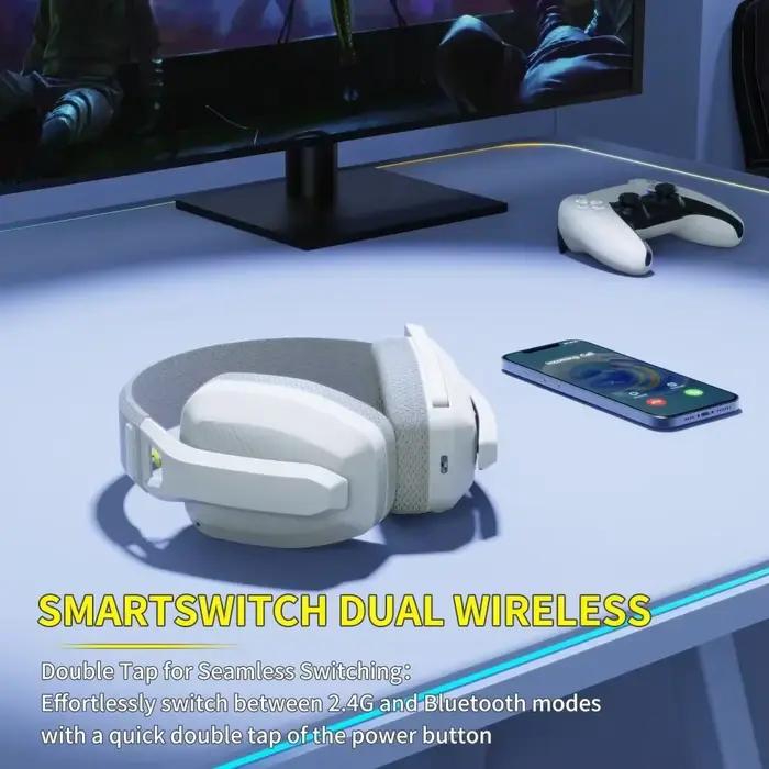 Casque de jeu sans fil BINNUNE BW06 avec microphone pour PS5 PS4 PC Mac Bluetooth 2.4 GHz double connexion annulation active du bruit gaming confortable