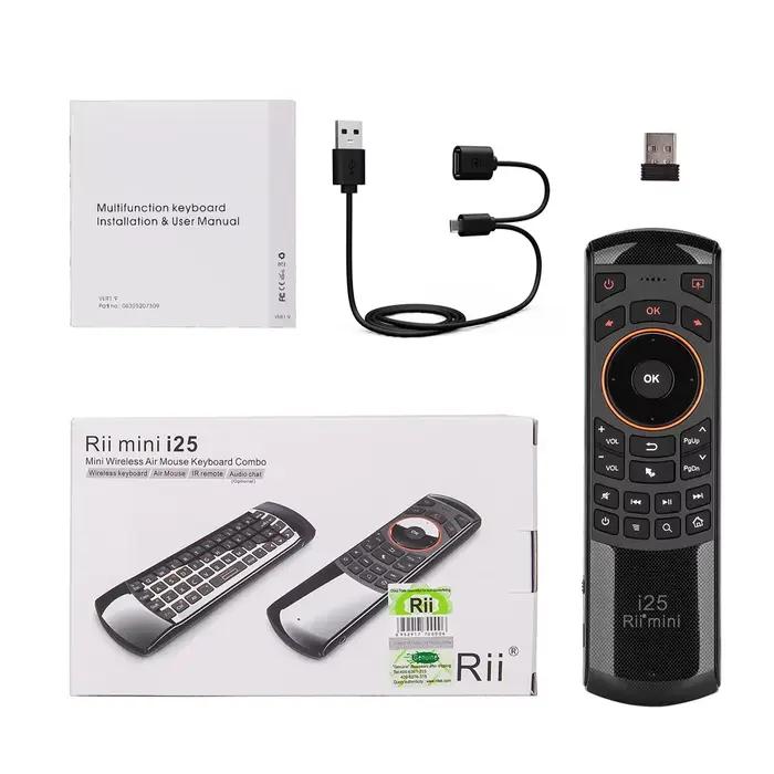 Rii Mini i25 HE/RU/US/AR/FR clavier sans fil Air Mouse télécommande avec clé Programmable pour Smart TV Android TV Box Fire TV