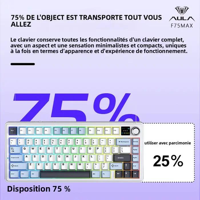 AULA F75 MAX clavier mécanique de jeu 75% filaire/Bluetooth/2.4G