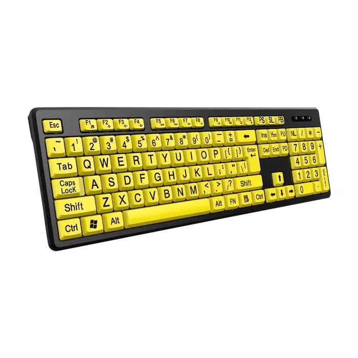 Clavier filaire USB noir à grands boutons jaunes imprimés pour personnes âgées et basse vision