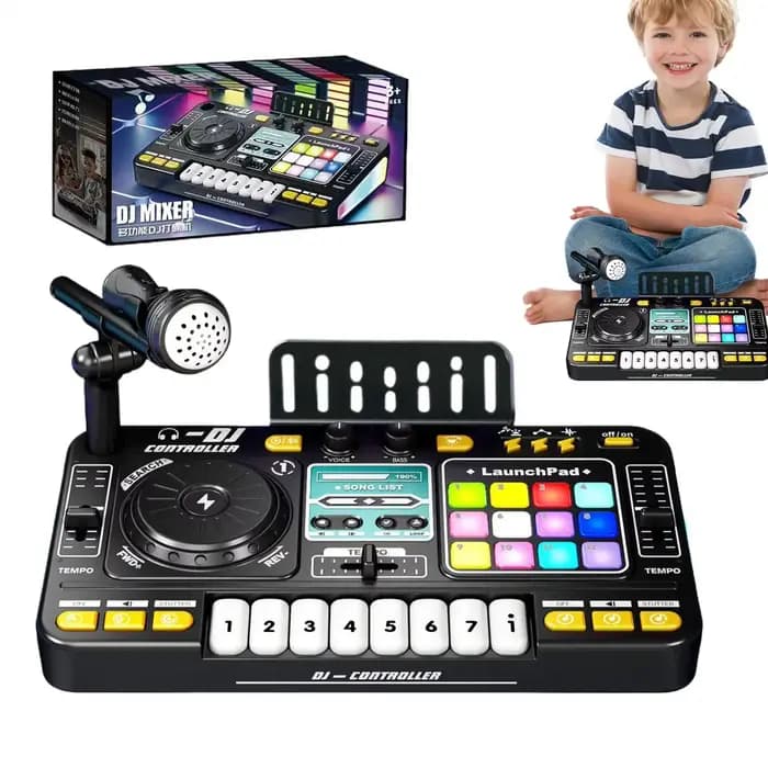Mixeur DJ pour enfants avec microphone, clavier de piano électronique, contrôleur de platine DJ Bluetooth, instrument de musique, cadeau de Noël pour enfants
