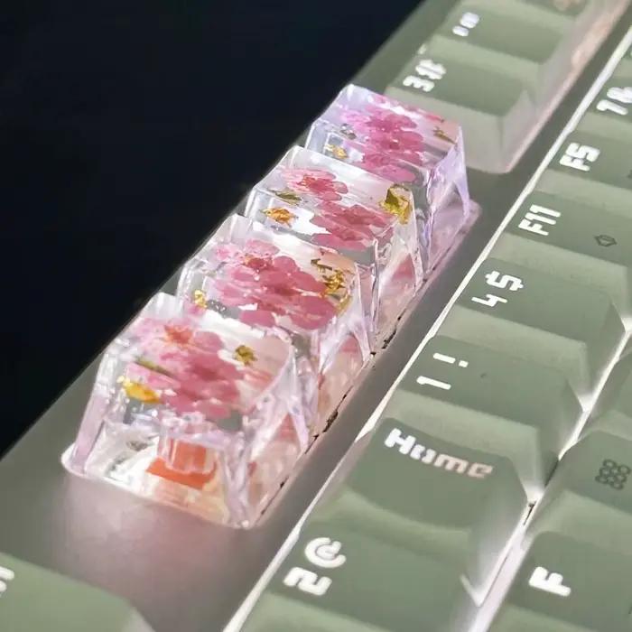 Capuchons de touches translucides en fleurs séchées Gypsophila pour clavier mécanique