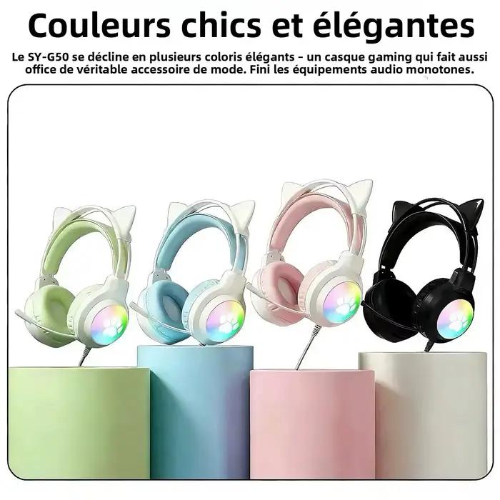 Casque de jeu SOYTO avec oreilles de chat RGB
