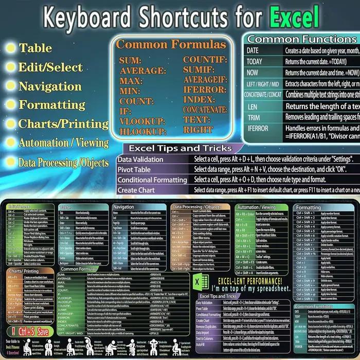 Tapis de souris avec raccourcis Excel