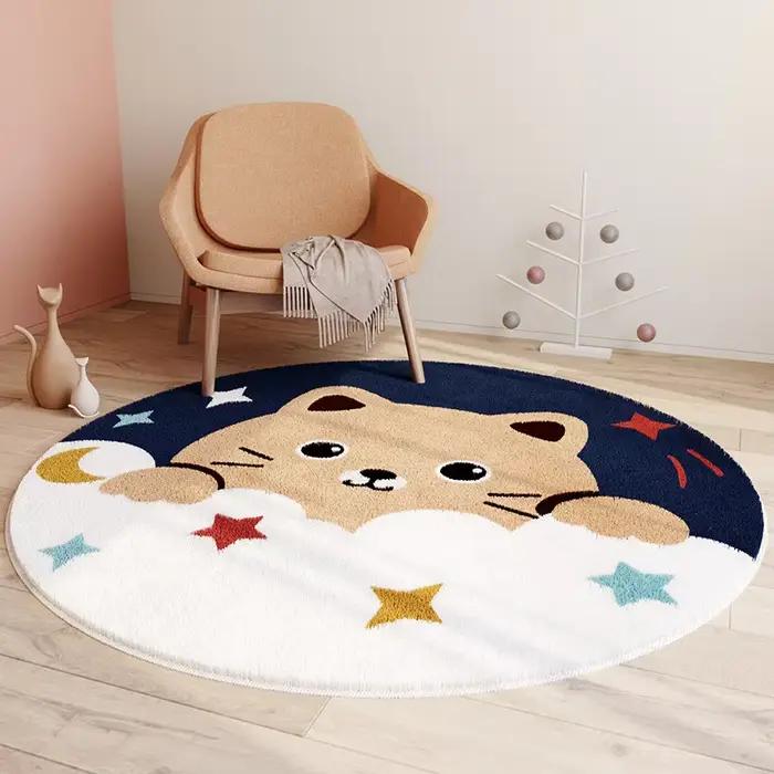 Tapis rond moderne Ins en polyester de grande taille avec dessins animés pour salon, chambre d'enfant, hôtel ou décoration commerciale