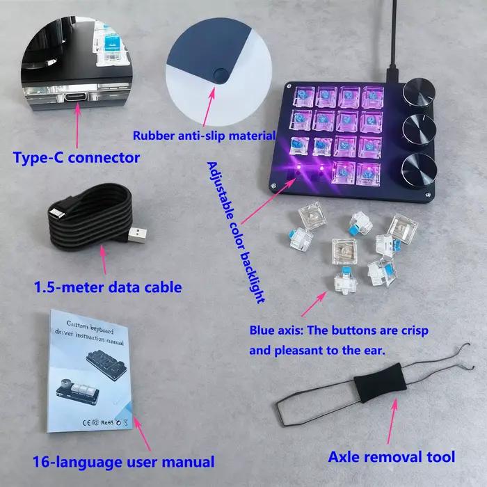 Mini clavier personnalisable avec 3 boutons rotatifs + 16 touches