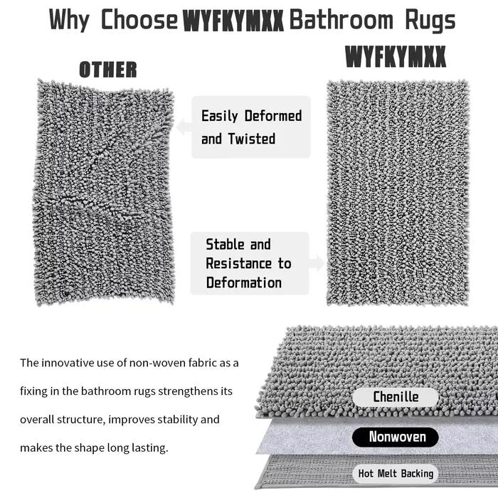 Tapis de bain absorbant gris en chenille, tapis de cuisine en peluche courte, tapis de sol de salle de bain, tapis de douche doux et absorbant, tapis à séchage rapide