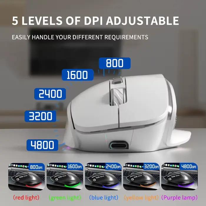 Souris sans fil Lenovo 3 modes Bluetooth 5.3+2.4G+Filaire Ergonomique RGB Gaming avec touches macro Rechargeable pour bureau et jeux pour joueurs et professionnels