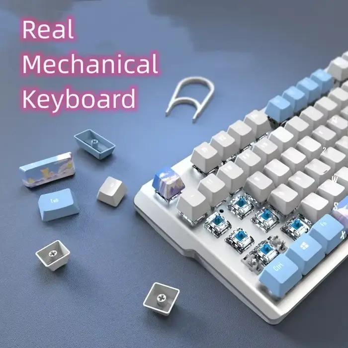 Clavier mécanique filaire blanc-bleu/blanc-violet