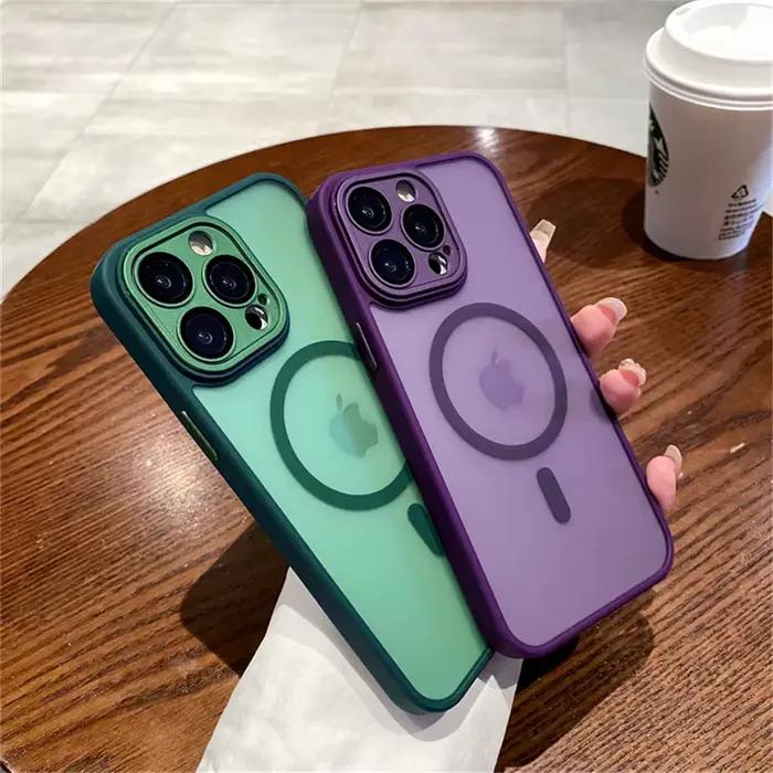 Étui de Protection d'objectif pour iPhone 11 12 13 Proa Mx mini 15 16 Plus iPhone 16 15 14, couverture de Charge sans fil Magsafe translucide mate